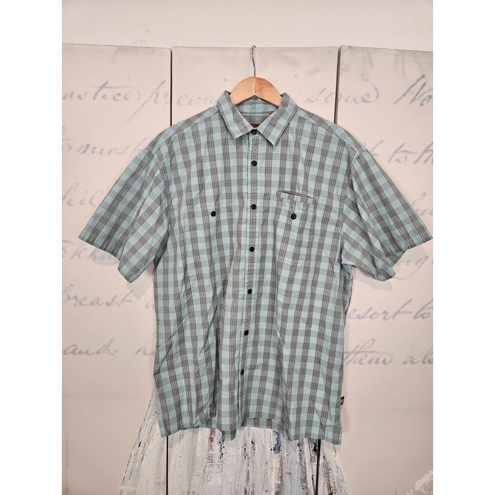 Howler Bros Mens XL Plaid Short Sleeve Button Down Shirt Blue Grey